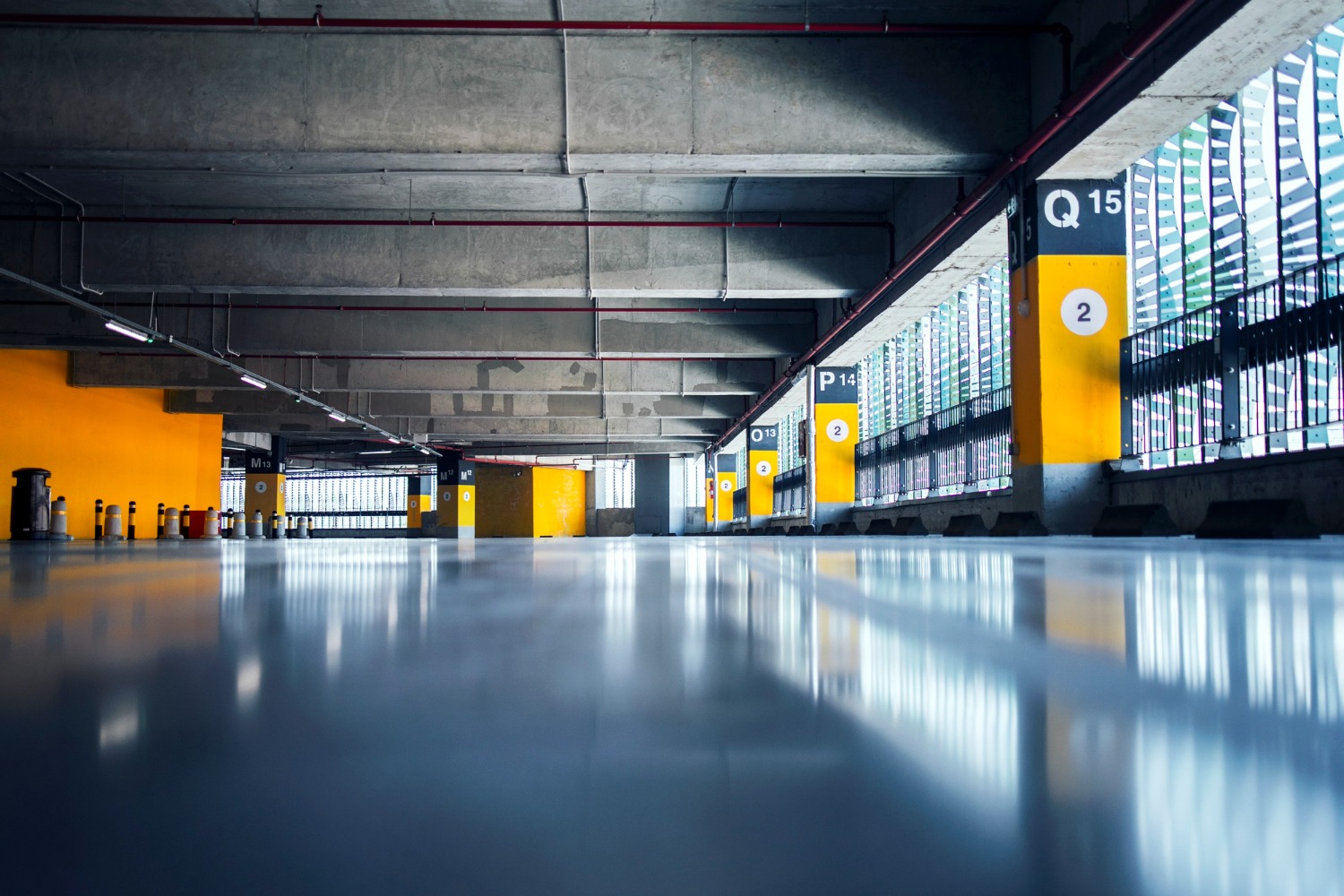 Underground parking garage with paved floor